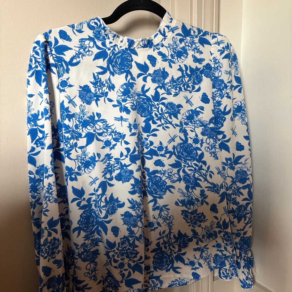 Blue and White Floral Blouse